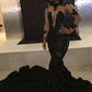 Black sexy elegant mermaid see-through long tail long sleeve ruffled ball gown evening dress nv3227