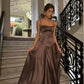 Schlichtes braunes A-Linien-Ballkleid mit Spaghettiträgern, Partykleid nv1713