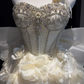 Ivory Strapless Short Corset Formal Gown 3D Floral Rhinestone Pearl Chain Homecoming Dress  NV6953