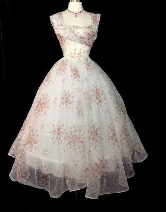 NiceVestidos - Langes Abendkleid aus rosa geblümtem Tüll, Homecoming-Kleid Nv5637