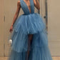 Blue fashion unique tulle elegant skirt irregular front short back long skirt long ball gown evening dress nv2672