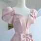 Pink Satin Long Bow Short Sleeves Ball Gown Evening Dress Wedding Party Dress nv2738