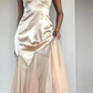 Robe de soirée longue en satin, élégante, style rétro français, couleur champagne, robe de soirée, robe de soirée, robe d'invité de mariage, nv5359