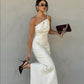 Weißes modisches One-Shoulder-off-Shoulder-Slim-Ballkleid-Abendkleid-Partykleid nv1943