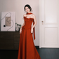 Strapless Red Boned Corset Prom Dress, Long A-Line Evening Gown with Handmade 3D Flowers  NV7325