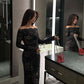 Black lace sexy elegant off-shoulder one-shoulder maxi dress with long sleeves prom dress evening dress party dress nv2673