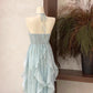 Blue backless fashionable suspender elegant long chiffon flowing ruffle dress 3