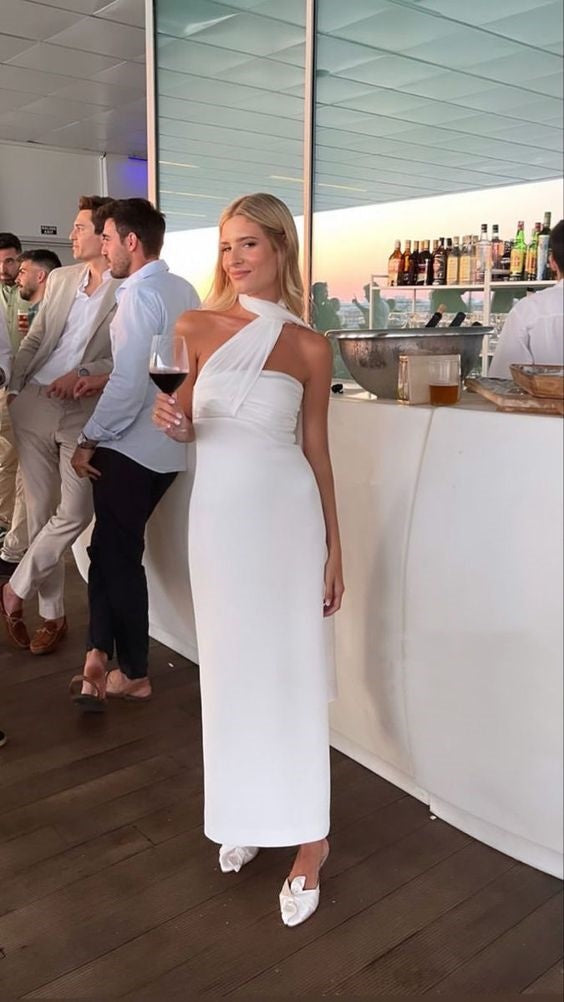 Robe de soirée longue en satin blanc simple et élégante nv2411