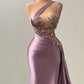 Rosa hochwertiges elegantes langes Ballkleid mit Perlen im neuen Stil, Abendkleid mit einer Schulter, Ballkleid NV409