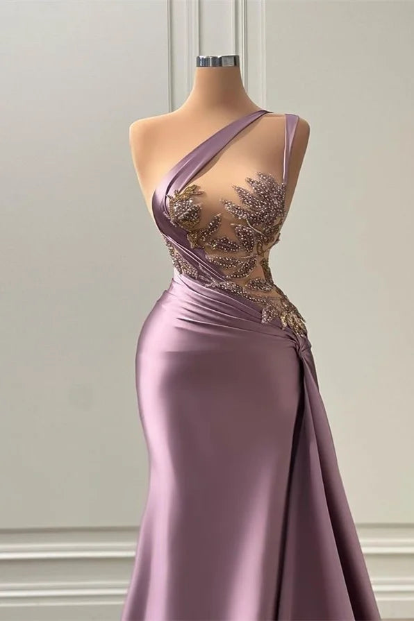 Rosa hochwertiges elegantes langes Ballkleid mit Perlen im neuen Stil, Abendkleid mit einer Schulter, Ballkleid NV409