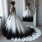 White gorgeous exquisite elegant lace black gradient long tulle ball gown evening dress wedding dress nv3363