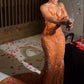 Orange Luxury Shiny Beading V-Neck Sexy Elegant Mermaid Slim Fit Long Floor Length Train Ball Gown Evening Dress Party Dress Sleeveless 17th Birthday Outfit nv1406