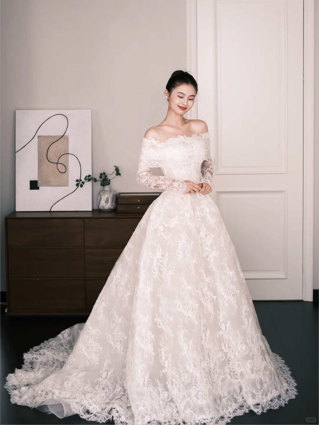 Vintage Lace Ball Gown Wedding Dress Off The Shoulder Long Sleeve Bridal Gown  NV7242