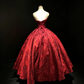 Strapless Burgundy Jacquard Ball Gown Embossed Floral A-Line Formal Prom Evening Dress  NV6986