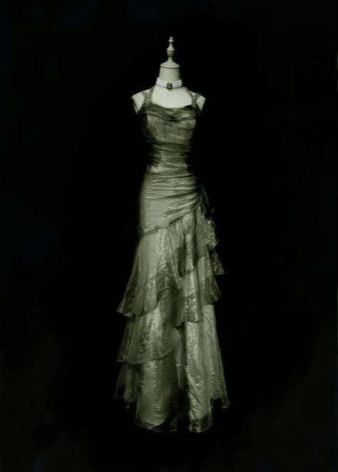 Robe de soirée longue en dentelle verte rétro, nouvelle collection nv3847