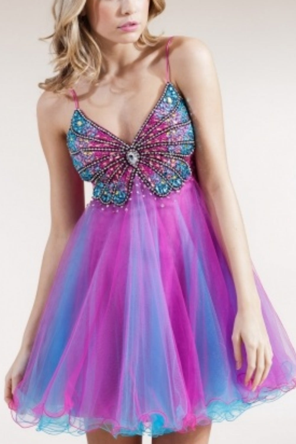 Rosa Mode Gradienten Schmetterling Perlen Kurze Chiffon Fantasie Fee Homecoming Kleid Geburtstag Party Kleid nv5192
