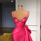 Pink Fashion Spaghetti Straps Rhinestone Heart-Shaped Neck Long and Short Sexy Elegant Trailing Ball Gown Evening Dress nv3278