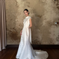 Ivory Cap Sleeve Satin Mermaid Wedding Gown Fold Collar  NV7187