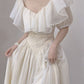 Beige Vintage Lace Puff Sleeve Ruffles V Neck Soft Long Princess Dress Ball Gown Evening Dress nv2834