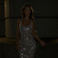 Robe de soirée longue à paillettes argentées brillantes nv5246
