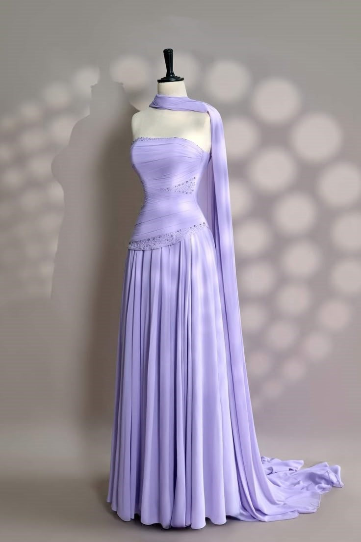 Lila Mode Elegant Exquisite Perlen Spaghettiträger A-Linie Langes Tüll Formales Ballkleid Abendkleid Partykleid nv3686