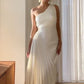 Weißes, modisches One-Shoulder-Plissee-Satinkleid mit asymmetrischem Saum, schickes, langes Ballkleid, Abendkleid, Partykleid, nv1850