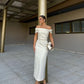 White off-shoulder simple elegant satin long ball gown evening dress party dress nv2342