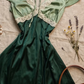 Two Tone Green Satin Short Homecoming Dress V Neck Flutter Sleeve White Lace Trim Vintage A-Line Cocktail Gown  NV6910