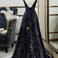 Schwarzes, glänzendes, elegantes, langes A-Linien-Abendkleid mit Schleife hinten, Ballkleid, Partykleid, nv4173