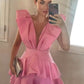 Rosa, modisches, schickes Homecoming-Kleid mit tiefem V-Ausschnitt, Partykleid nv2124