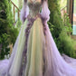 Purple Gorgeous Floral A-Line Princess Lace Applique Sweetheart Tulle Long Sleeves Long Ball Gown Evening Gown Bridal Gown Wedding Dress nv3310