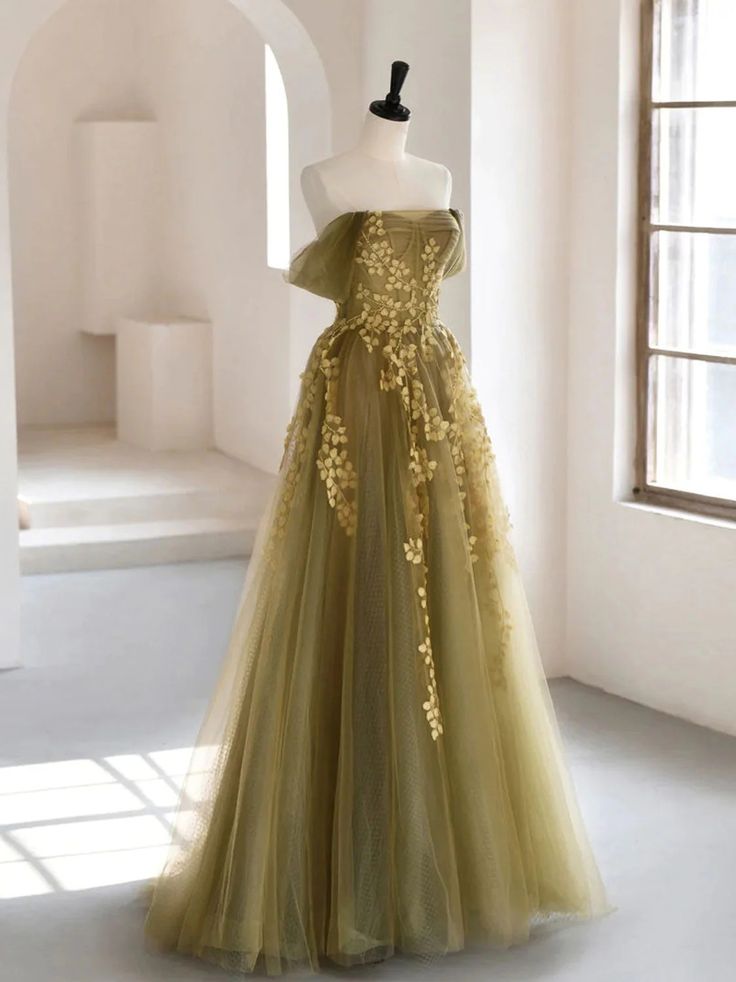 Robe de soirée longue en tulle vert, élégante et florale, tenue de bal, d'anniversaire, nv3842