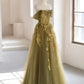 Robe de soirée longue en tulle vert, élégante et florale, tenue de bal, d'anniversaire, nv3842