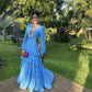 Blau Mode Elegante V-ausschnitt Lange Ärmel Lange Chiffon Rüschen Ballkleid Abendkleid Party Kleid nv3509