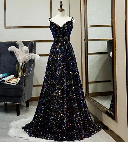 Schwarzes, glänzendes, elegantes, langes A-Linien-Abendkleid mit Schleife hinten, Ballkleid, Partykleid, nv4173