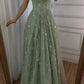 NiceVestidos--Green exquisite floral beaded sequined sparkling long prom dress ball gown NV5840
