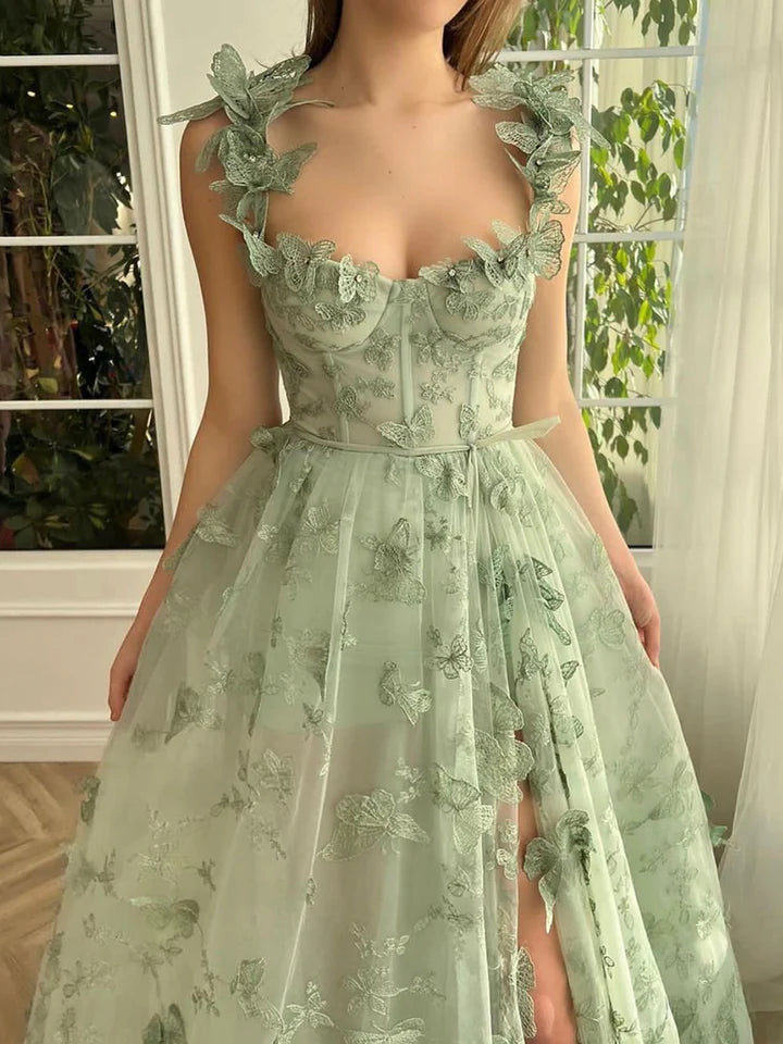 Robe de bal féerique papillon 3D 2024 Robe de soirée formelle en tulle brodé avec poches Robe de bal longue nv1572
