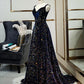 Schwarzes, glänzendes, elegantes, langes A-Linien-Abendkleid mit Schleife hinten, Ballkleid, Partykleid, nv4173