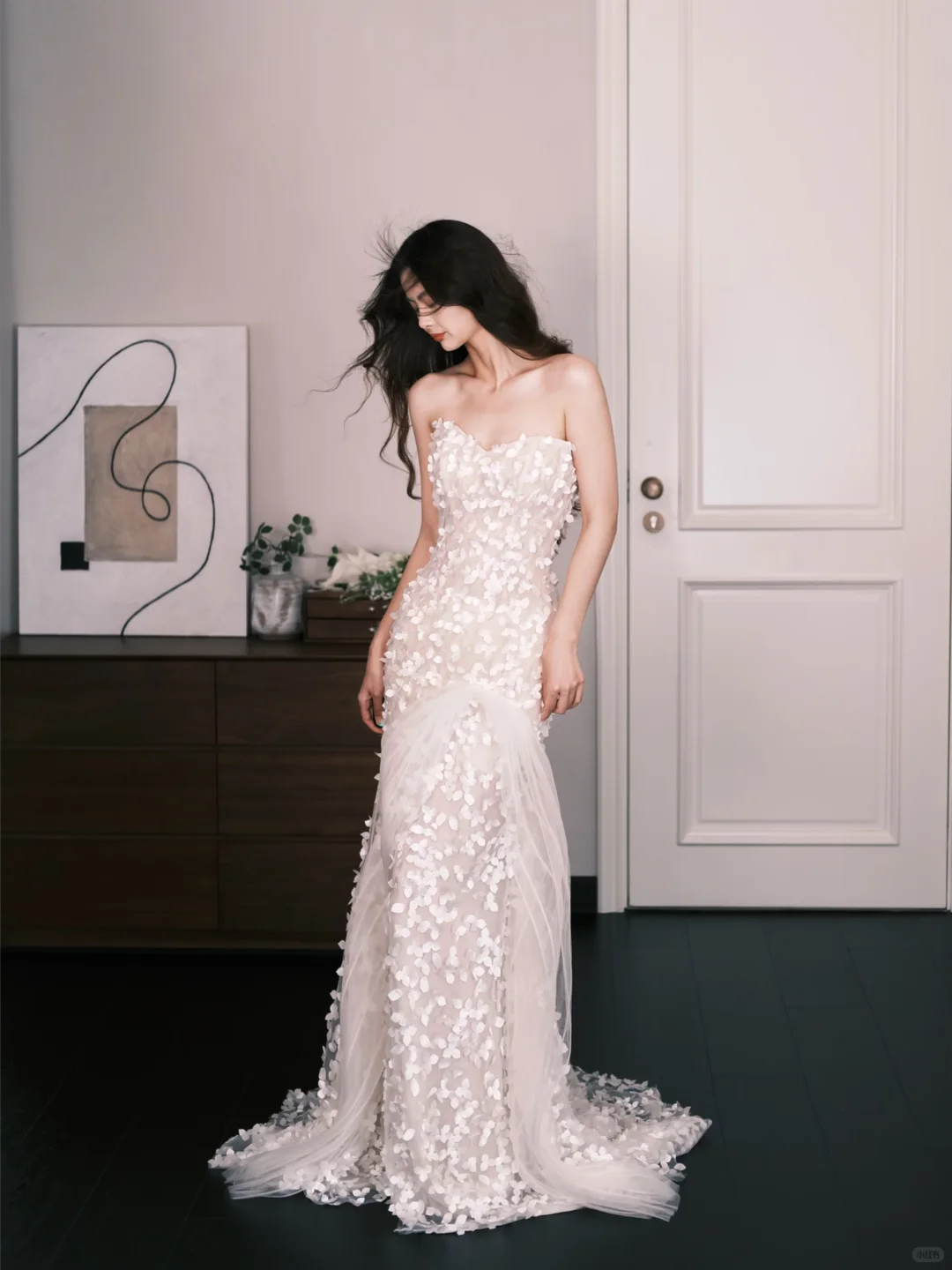 3D Floral Tulle Mermaid Wedding Dress Strapless Bridal Gown  NV7311
