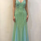 Green exquisite shiny V-neck low-cut spaghetti strap beaded tulle long ball gown evening dress prom dress nv2762