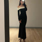 Schwarzes Ballkleid-Abendkleid mit schulterfreiem One-Step-Rock und einfarbigem Kontrast, NV1939