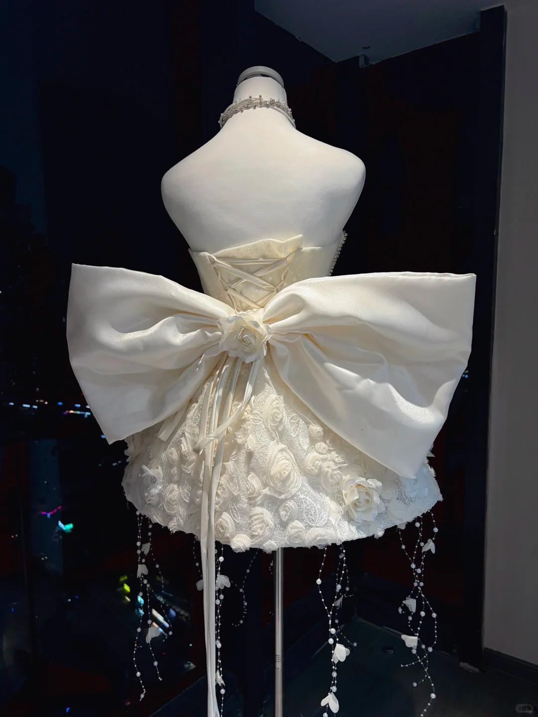 Ivory Strapless Short Corset Formal Gown 3D Floral Rhinestone Pearl Chain Homecoming Dress  NV6953