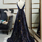 Schwarzes, glänzendes, elegantes, langes A-Linien-Abendkleid mit Schleife hinten, Ballkleid, Partykleid, nv4173
