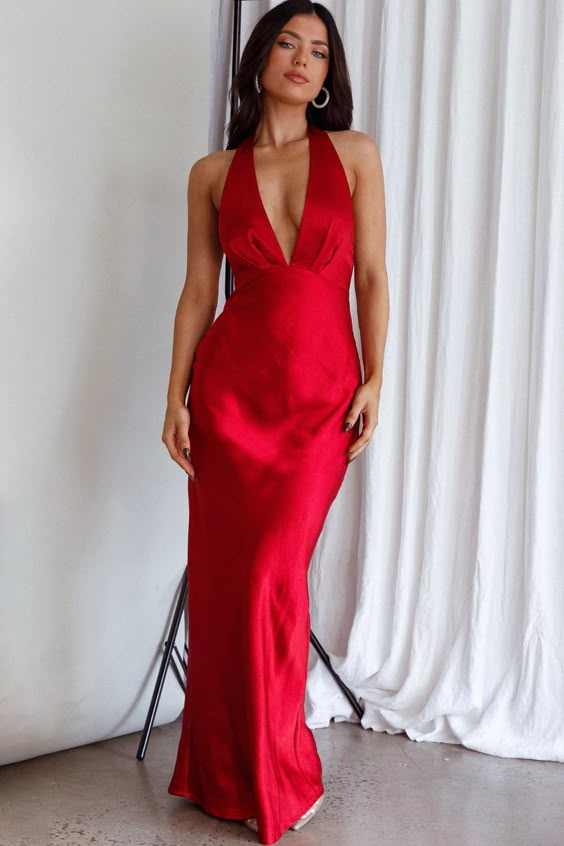 Red simple elegant low-cut V-neck slim long ball gown prom dress evening dress party dress nv2626