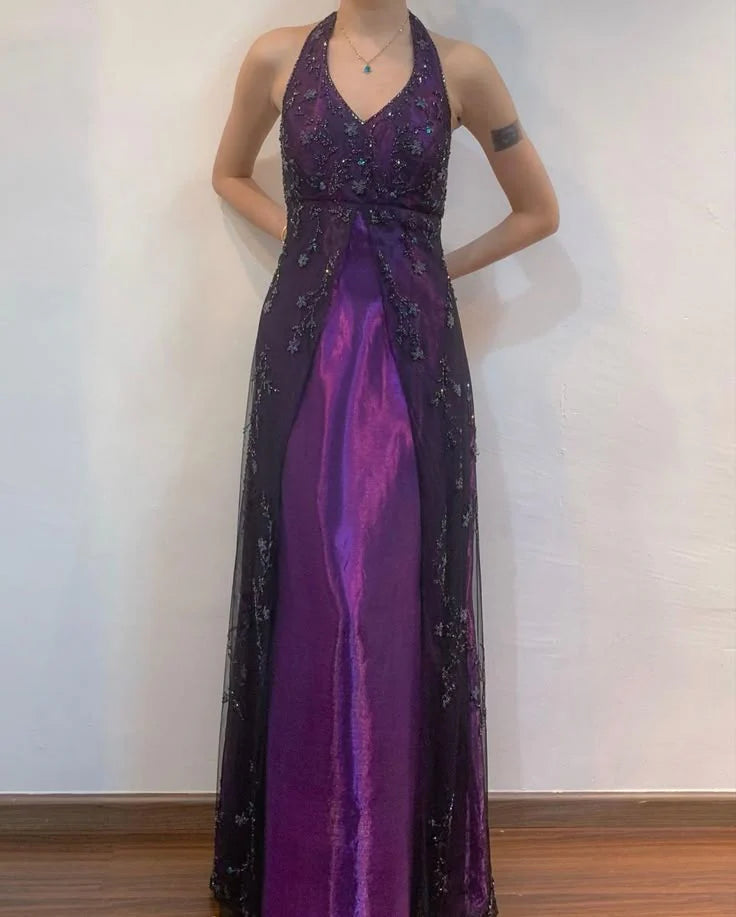 Robe de soirée longue en tulle violet, élégante et à la mode, avec bretelles exquises, robe de bal, robe de soirée, robe de bal, nv3977