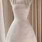 White suspender short satin homecoming dress birthday party dress nv5260
