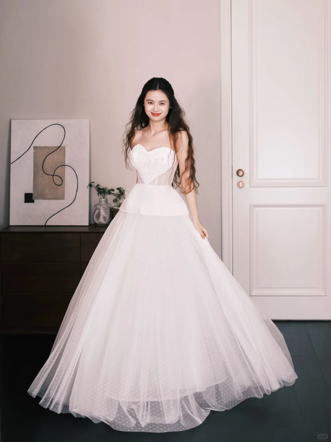 Strapless Heart Neck Dotted Tulle Wedding Dress, Romantic Ball Gown Bridal Gown  NV7326