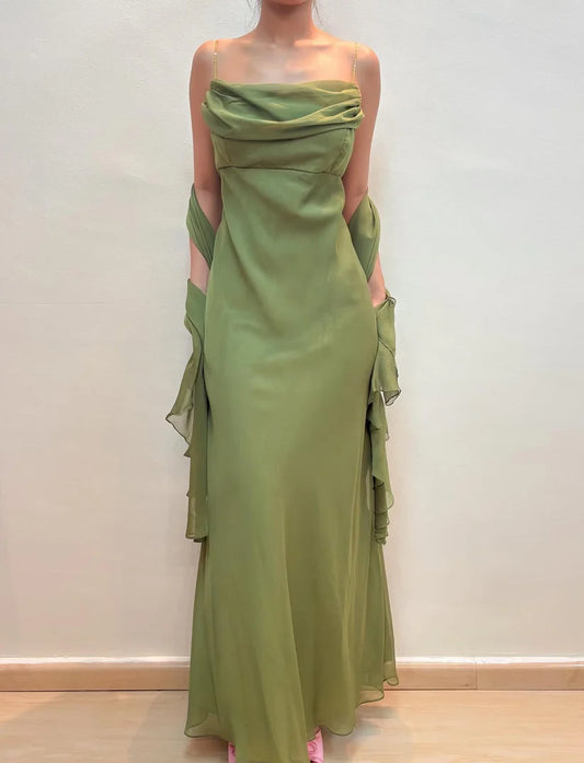 NiceVestidos - Robe de soirée longue sans manches en mousseline de soie violet/vert olive NV5776