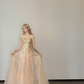 Champagne Nude Strapless Prom Gown Gold Sequin Embroidery Sparkle Tulle A Line Evening Dress  NV7152