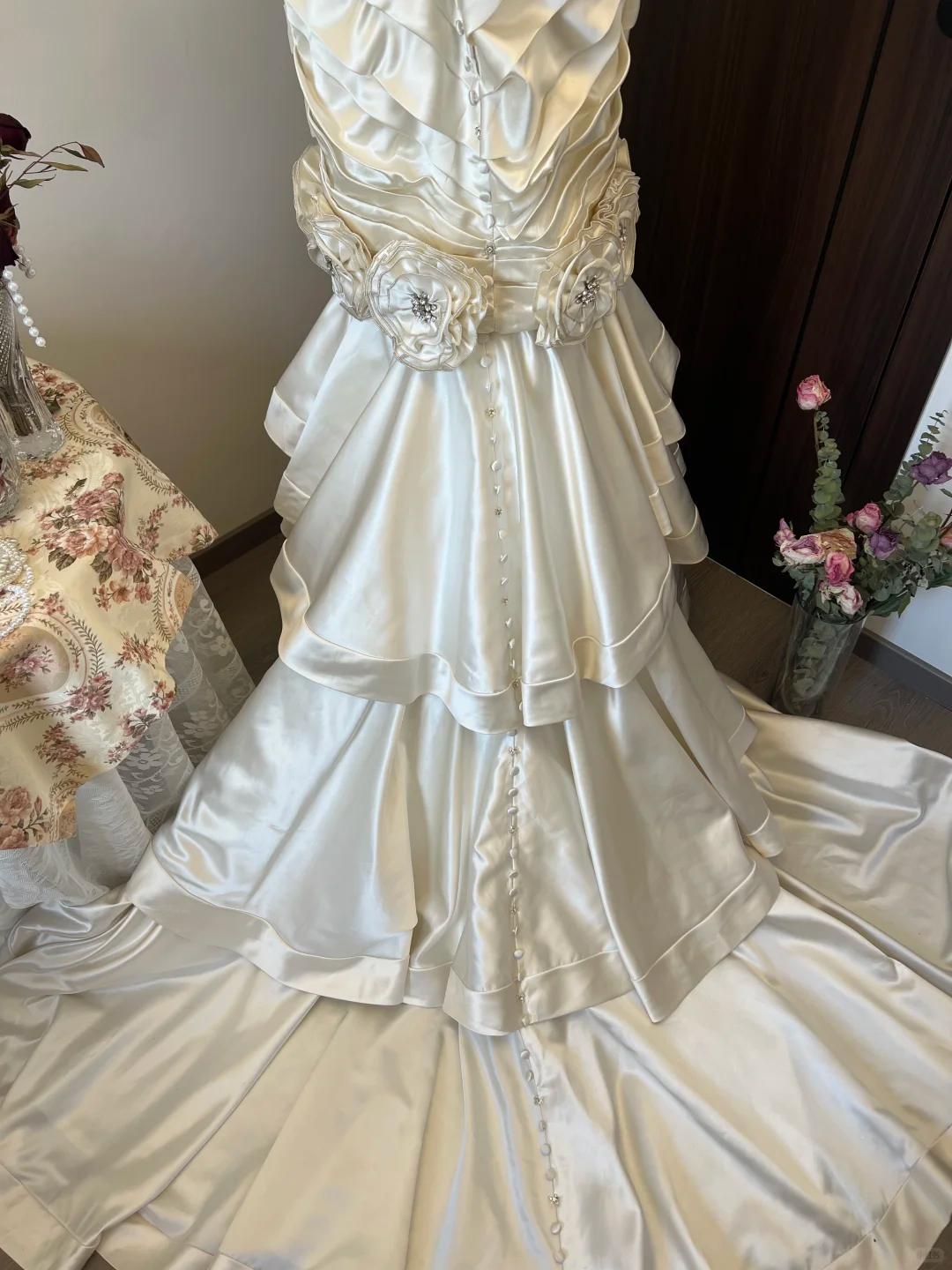 Robe de mariée longue en satin blanc ivoire à fleurs et perles, robe de soirée, nv4216